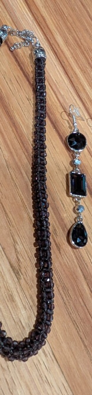 Deep Purple Crystal Necklace and Earrings Set